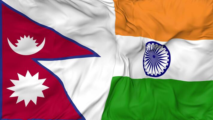 india and nepal flags together seamless looping background looped bump texture cloth waving slow motion 3d rendering free video
